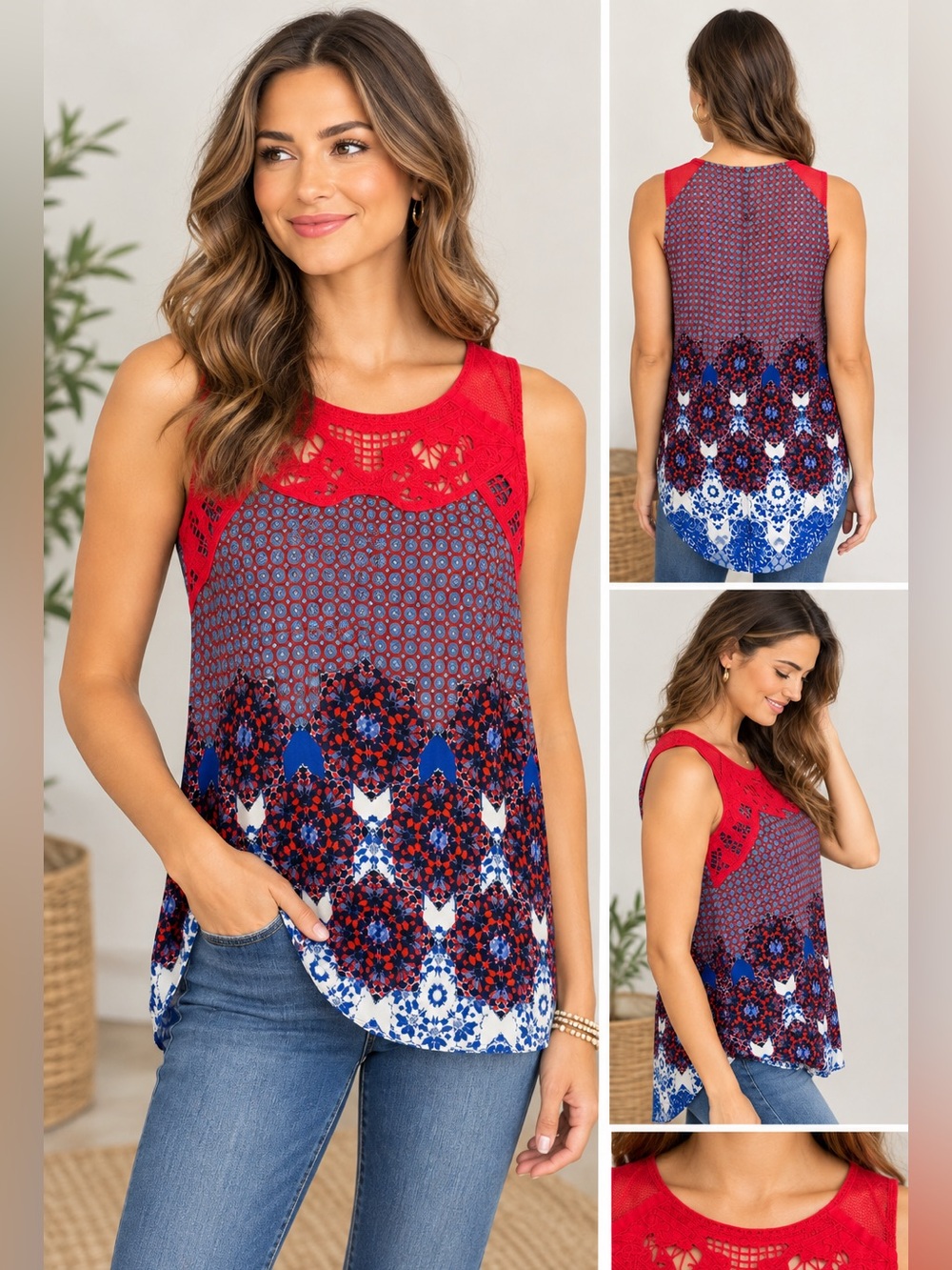 Pale Sky Colorful Sleeveless Blouse Top Size S